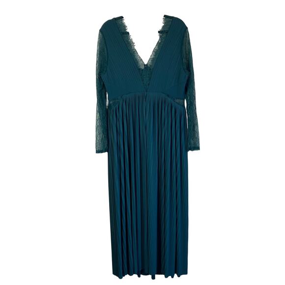 Asos Curve New Sz 16 Pleated Maxi Dress with Lace Sleeves Bridesmaid Deep Green - Picture 9 of 16